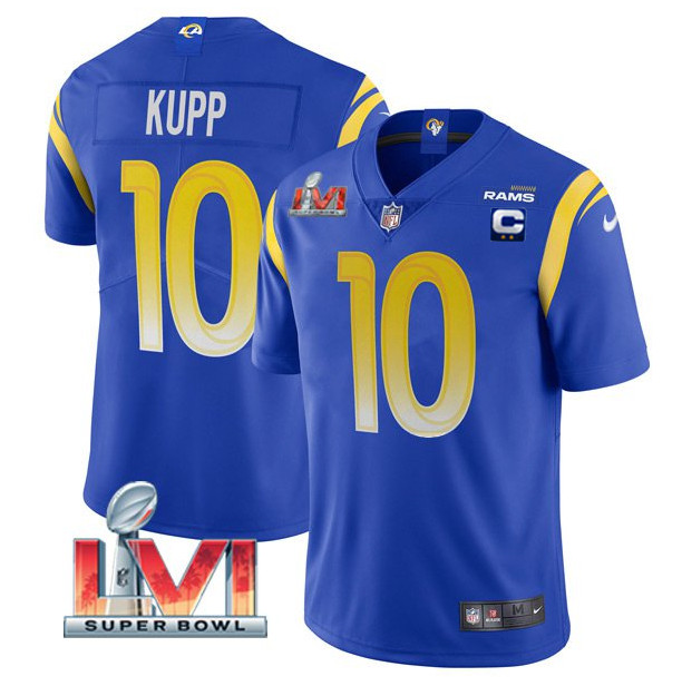 Women's Los Angeles Rams #10 Cooper Kupp Royal 2022 With C Patch Super Bowl LVI Vapor Limited Stitched Jersey(Run Small)